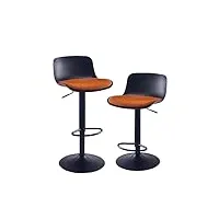 kidol & shellder tabouret bar chaises de salle à manger lot de 2 noir orange polaire teddy coussin d'assise à dossier pivotant réglable en hauteur en métal plastique maison cuisine bistro