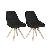 woltu lot de 2 chaises pivotantes de salle à manger, chaises de cuisine scandinaves, chaises de salon, chaises avec siège rembourré, pieds en bois massif, chaises en velours, noir, bh359sz-2