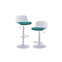 kidol & shellder tabouret bar chaises de salle à manger lot de 2 blanc vert polaire teddy coussin d'assise à dossier pivotant réglable en hauteur en métal plastique maison cuisine bistro