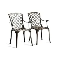 giantex lot de 2 chaises de jardin, de bistrot de jardin en fonte d'aluminium - ergonomiques - avec dossier et accoudoirs - charge maximale : 110 kg