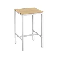 vasagle table haute, table de bar carrée, cadre en acier, 60 x 60 x 92 cm, montage facile, pour cuisine, salon, style moderne, couleur chêne et blanc lbt025w09