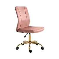 vinsetto chaise de bureau design contemporaine chaise ergonomique pivotante dossier incurvé à 360° réglable en hauteur revêtement en velours 56 x 60 x 102 cm rose & or