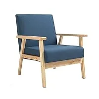 mingone fauteuil de salon en bois chaise longue relax chaise d'appoint avec accoudoirs chaise de canapé de loisirs en lin pour salon chambre vérandas, bleu