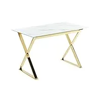 table à manger effet marbre et doré en verre et acier 120 x 70 cm pieds en x attica