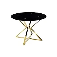 table à manger noir et doré en verre et acier ⌀ 105 cm base en x forme sablier bosco