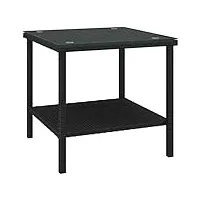 vidaxl table d'appoint noir 45x45x45 cm poly rotin et verre trempé