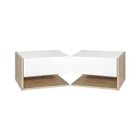 homcom lot de 2 tables de chevet murales - lot de 2 tables de nuit - tiroir coulissant, étagère, plateau - en bois bicolore aspect chêne blanc