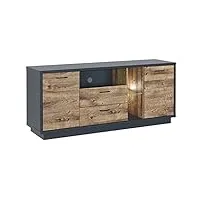 pegane meuble tv avec led coloris chêne, graphite - longueur 170 x profondeur 45 x hauteur 74 cm