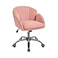 yaheetech chaise bureau design fleur fauteuil de bureau en velours hauteur réglable avec dossier arrondi inclinable pour chambre bibliothèque rose