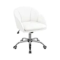 yaheetech chaise bureau design fleur fauteuil de bureau en similicuir hauteur réglable avec dossier arrondi inclinable pour chambre bibliothèque blanc