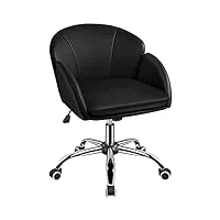 yaheetech chaise bureau design fleur fauteuil de bureau en similicuir hauteur réglable avec dossier arrondi inclinable pour chambre bibliothèque noir