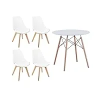 hjhomeheart table à manger ronde avec 4 chaises de salle à manger pour salle à manger, cuisine, salon, table à manger blanc et chaises blanc