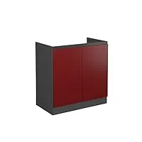 vicco meuble bas sous-évier r-line, rouge/anthracite, 80 cm j-shape, sans plan de travail