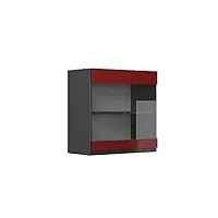 vicco meuble de cuisine haut vitré r-line, rouge/anthracite, 60 cm j-shape