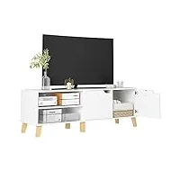 meuble tv blanc banc tv 140cm meuble de salon bas avec 2 portes 2 Étagères support pour télévision pour salon chambre moderne en bois 140x40x48cm
