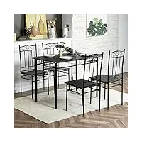 dorafair ensemble table de cuisine avec table et 4 chaises, table à manger et chaises en marbre noir, pieds en métal noir, ensemble de salle à manger pour salle à manger, salon