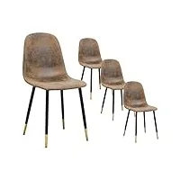 homy casa – lot de 4 chaises de salle à manger scandinaves imitation daim pour salle à manger, pieds noirs et dorés, marron