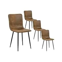 homy casa – lot de 4 chaises de salle à manger en daim avec pieds noirs en métal, marron
