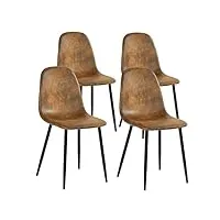 meuble cosy lot de 4 chaises de salle à manger scandinave fauteuil salon cuisine rétro vintage assise rembourrée en suédine pieds en métal