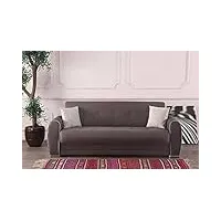 dmora alejandro, lit coffre 3 places avec 2 coussins inclus, canapé de salon en tissu rembourré avec ouverture click-clack, 224 x 85 x 87 cm, gris clair