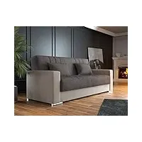 dmora sergio, lit coffre 3 places en similicuir et tissu, canapé de salon avec ouverture click-clack et 2 coussins inclus, 230 x 96 x 101 cm, beige et gris