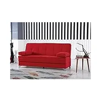 dmora carlos, lit conteneur linéaire avec 2 coussins inclus, canapé de séjour en tissu rembourré avec ouverture click-clack, 190 x 87 x h 91 cm, rouge