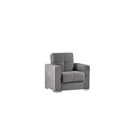 dmora canapé jose, coffre de salon transformable en lit, fauteuil relax en tissu rembourré avec ouverture click-clack, 94 x 85 h 91 cm, gris