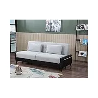dmora rafael, lit coffre à 3 places en similicuir, canapé de salon en tissu rembourré avec ouverture click-clack, 207 x 92 x 83 cm, noir et blanc