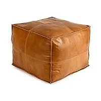 hana exports pouf carré en cuir de luxe non rembourré, pouf ottoman marocain, pouf carré ottoman, marron clair fait à la main, pouf carré marocain (44,5 x 44,5 x 35,6 cm)