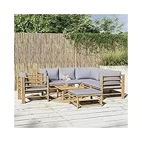 tidyard ensemble de canapé de jardin en bambou salon de jardin meubles d'extérieur avec coussins meubles en bambou