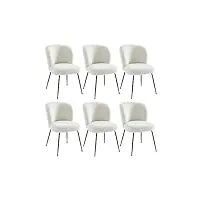 pascal morabito vente-unique - lot de 6 chaises en tissu bouclette et métal - blanc - polpona