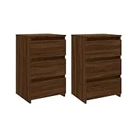 vidaxl 2x tables de chevet tables de nuit armoires de chevet armoires de lit meubles de chambre à coucher chêne marron 40x35x62,5cm bois ingénierie