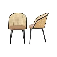 [en.casa] lot de 2 chaises de salle à manger cuisine design siège simili dossier rotin pieds en métal 82 x 56 x 55 cm marron noir