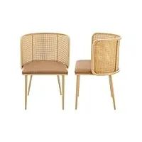 [en.casa] lot de 2 chaises de salle à manger cuisine design siège simili dossier rotin pieds en métal 75 x 52 x 49 cm marron effet bois