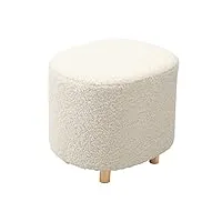 meubletmoi pouf/repose-pieds ovale en tissu doux bouclette blanc cassé imitation laine de mouton avec pieds en bois - décoration cocooning cosy - shaun