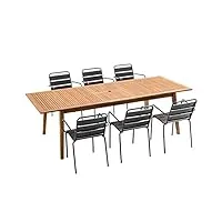 oviala ensemble table de jardin extensible en bois exotique et 6 fauteuils