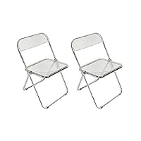 lot de 2 chaises de salle à manger, pliantes, empilables, en acrylique, avec structure en métal, chaises de salle à manger modernes, confortables (transparentes)