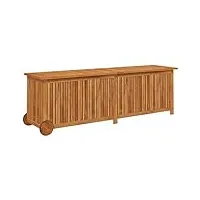 vidaxl boîte de rangement pour terrasse avec roulettes - banc de rangement d'extérieur en bois d'acacia massif - marron - 150,1 x 50 x 57,9 cm