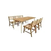 alice's garden - table de jardin bois et métal ivoire maringa. 200cm + lot de 6 chaises de jardin ocara. cannage et bois
