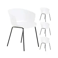 idimex lot de 4 chaises de jardin nivel fauteuil d'extérieur en plastique blanc résistant aux uv et pieds en métal noir
