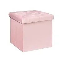 bonlife pouf de rangement pliable en velours rose avec couvercle, repose-pieds pour le salon, 40 x 40 x 40 cm