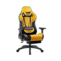 dowinx chaise gaming – chaise bureau à haute capacité charge – chaise gaming en cuir synthétique accoudoirs 4d et repose-pieds – chaise jeu ergonomique – convient comme fauteuil jaune