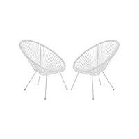 vente-unique - lot de 2 fauteuils de jardin en fils de résine tressés blanc - alios iii de mylia