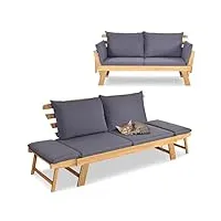 giantex canapé-lit avec dossiers latéraux pliables - banc de jardin avec coussins - chaise longue en bois d'acacia - banc multifonction - banc de balcon - banc de parc - 198 x 75 x 75 cm