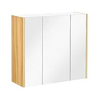 kleankin armoire miroir salle de bain armoire de toilette miroir 3 portes 4 étagères réglables 68 x 22 x 60 cm aspect chêne clair - blanc