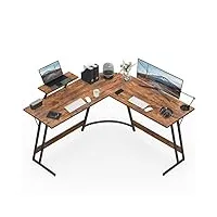 devoko bureau gaming bureau d'angle gamer 130 * 130cm bureau informatique pc en coin table en forme de l avec support d'écran table pour etudier, jouer et travailler (marron, 130_x_130_cm)
