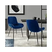 ml-design lot de 2 chaises de salle à manger - bleu foncé - style rétro - assise rembourrée aspect velours - pieds en métal noir - dossier et accoudoirs - fauteuil moderne salon/bureau/chambre/cuisine