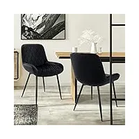 ml-design lot de 2 chaises de salle à manger - noir - style rétro - assise rembourrée aspect velours - pieds en métal noir - avec dossier et accoudoirs - fauteuil moderne salon bureau chambre cuisine