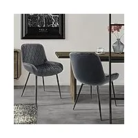 ml-design set de 2 chaises de salle à manger - anthracite - style rétro - assise rembourrée en velours - pieds en métal noir - dossier et accoudoirs - fauteuil moderne de salon/bureau/chambre/cuisine