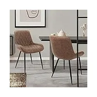 ml-design set 2x chaises de salle à manger - marron - style rétro - assise rembourrée en matériau synthétique- pieds en métal noir - dossier et accoudoirs - fauteuil moderne salon/bureau/chambre